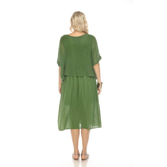 Moss Green Cape Style Dress with Netting Detail - Picture 4 of 6